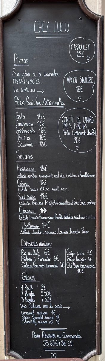 La carte de Chez Lulu